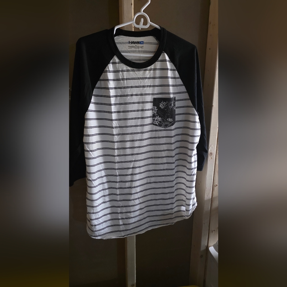 Striped Black and White Floral Pocket Shirt